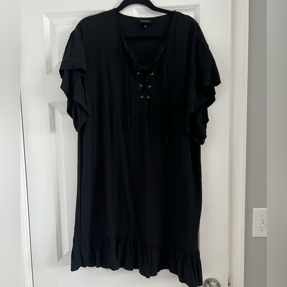 Black lace up chest midi dress
